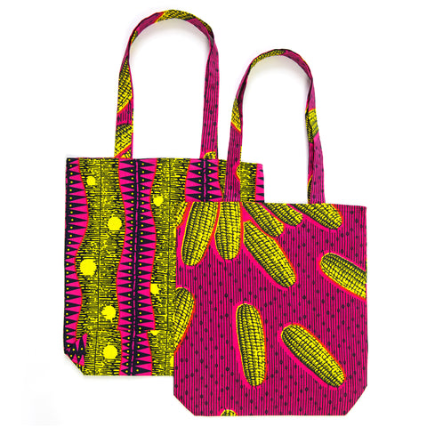 Reversible African Print Tote - YELLOW CORNCOBS - Clearance sale
