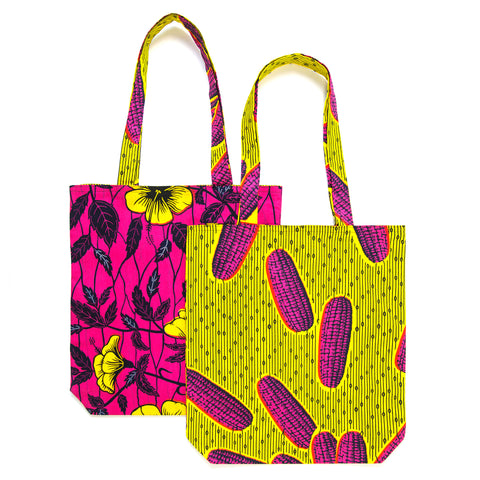 Reversible African Print Tote - PINK CORNCOBS - Clearance sale