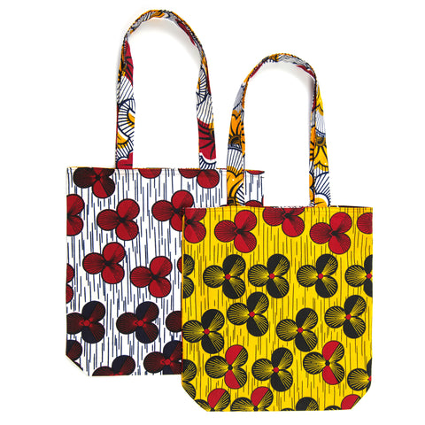 Reversible African Print Tote - THREE PETALS - Clearance sale